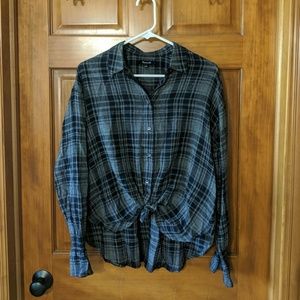 Bell sleeve madewell plaid shirt